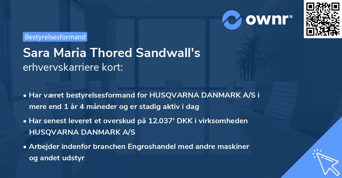 Sara Maria Thored Sandwall's erhvervskarriere kort