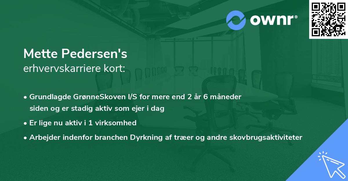 Mette Pedersen's erhvervskarriere kort