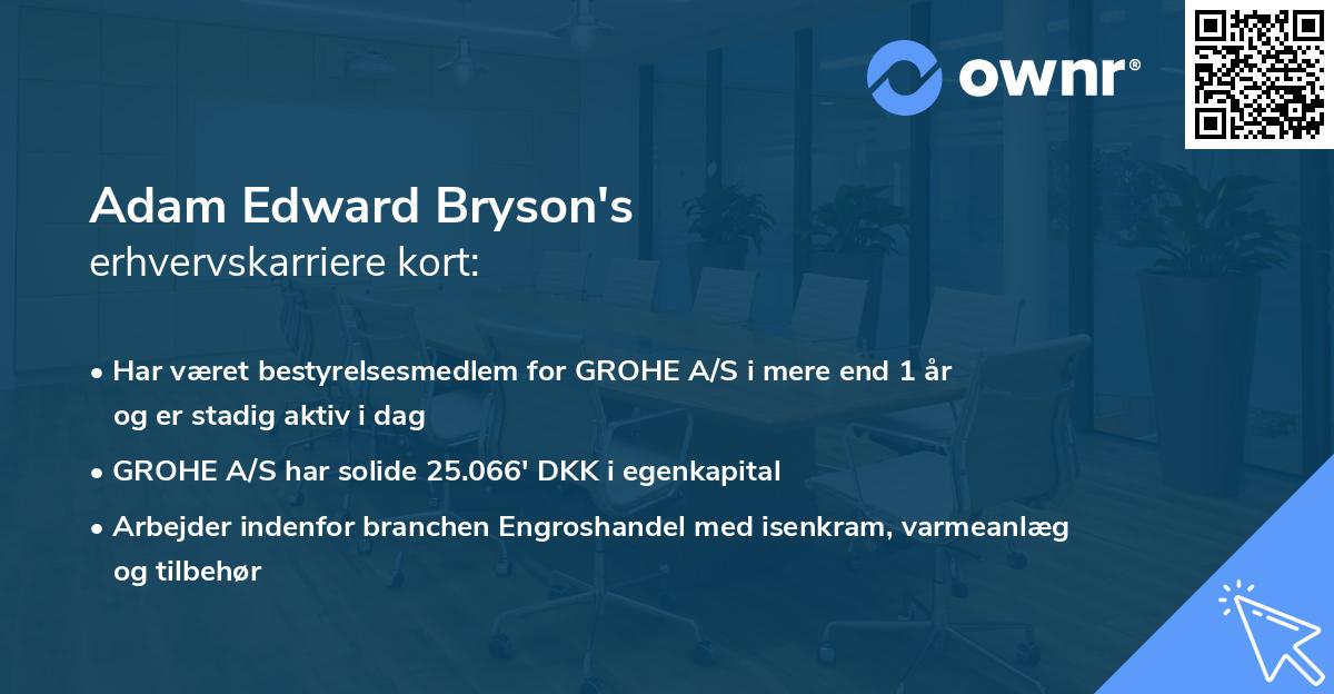 Adam Edward Bryson's erhvervskarriere kort