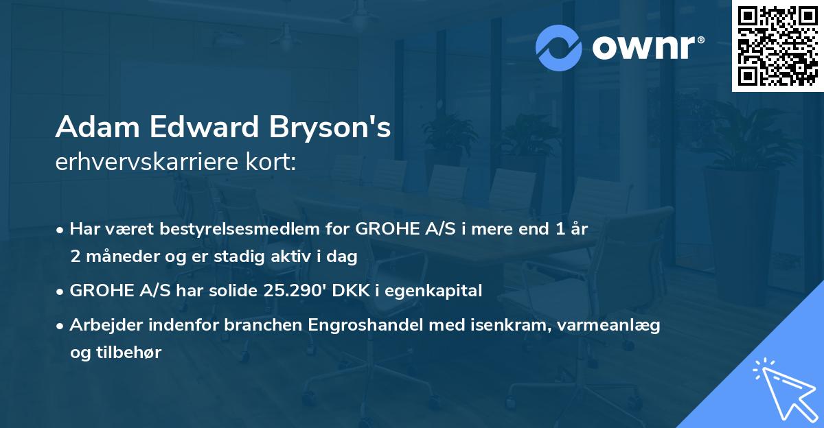 Adam Edward Bryson's erhvervskarriere kort