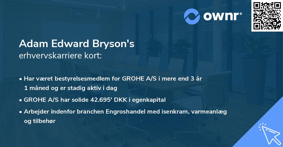 Adam Edward Bryson's erhvervskarriere kort