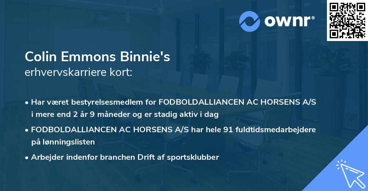 Colin Emmons Binnie's erhvervskarriere kort