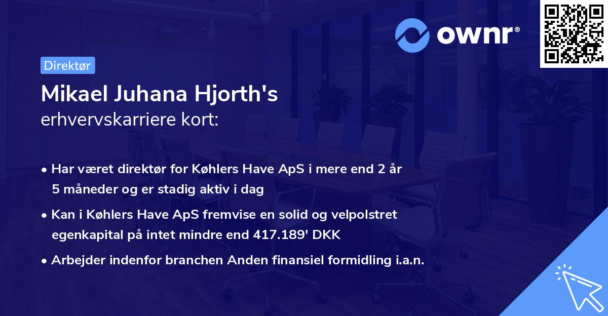 Mikael Juhana Hjorth's erhvervskarriere kort