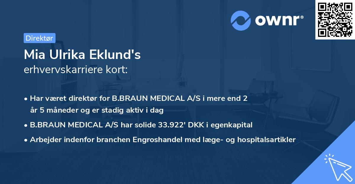 Mia Ulrika Eklund's erhvervskarriere kort