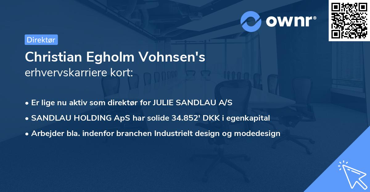 Christian Egholm Vohnsen's erhvervskarriere kort