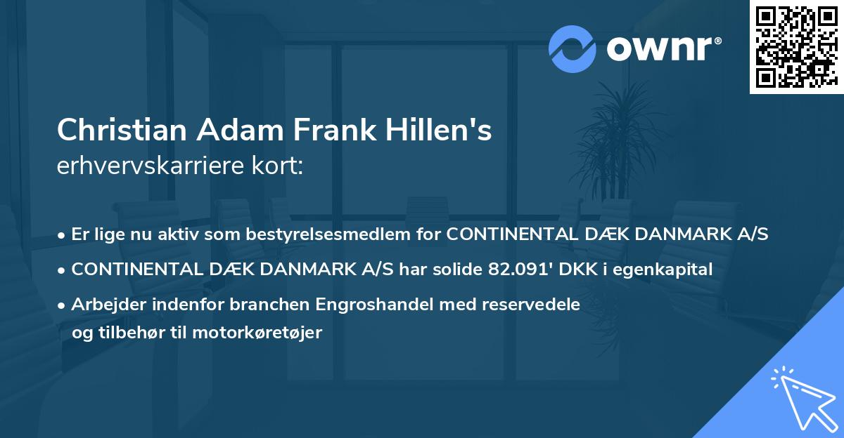 Christian Adam Frank Hillen's erhvervskarriere kort