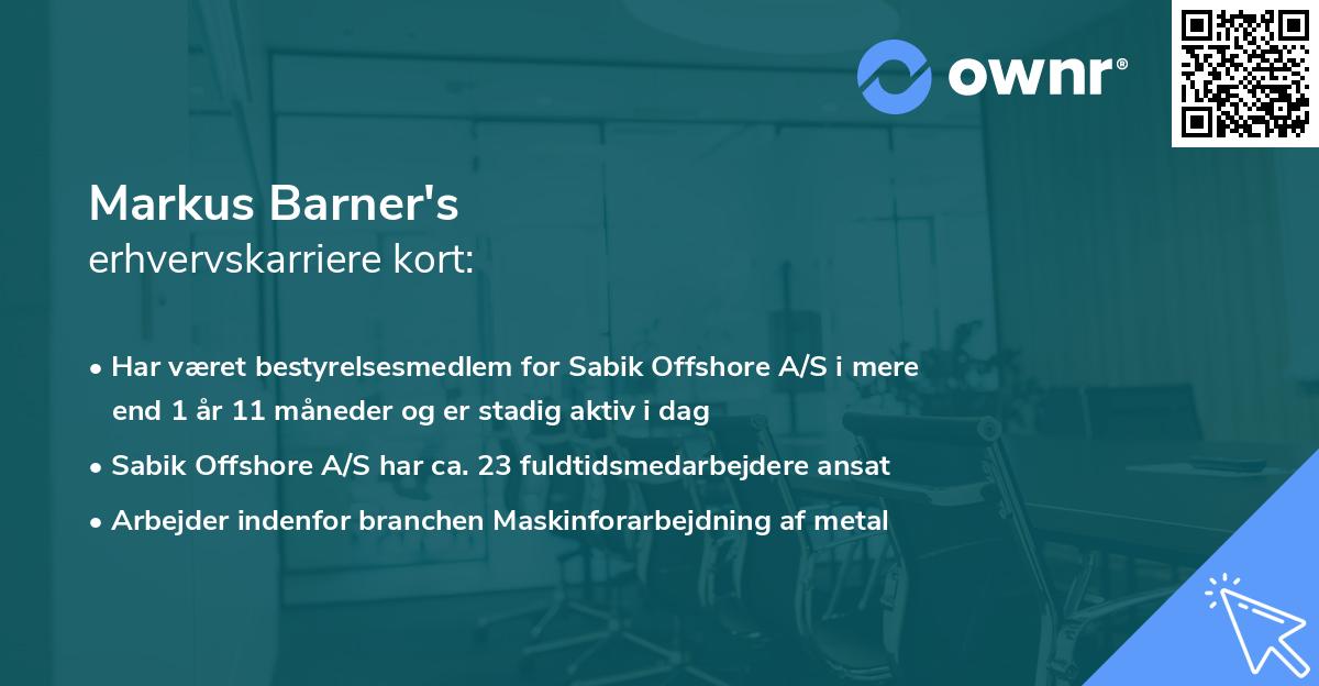 Markus Barner's erhvervskarriere kort