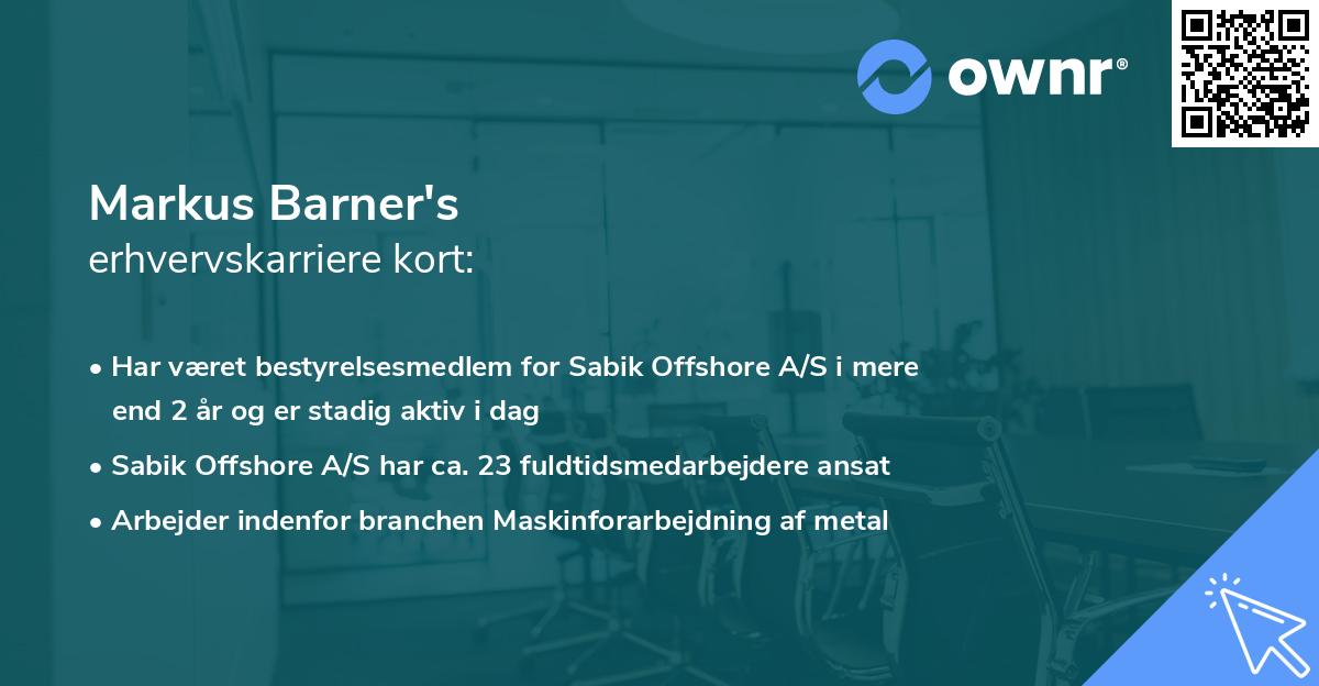 Markus Barner's erhvervskarriere kort