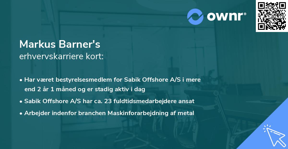 Markus Barner's erhvervskarriere kort