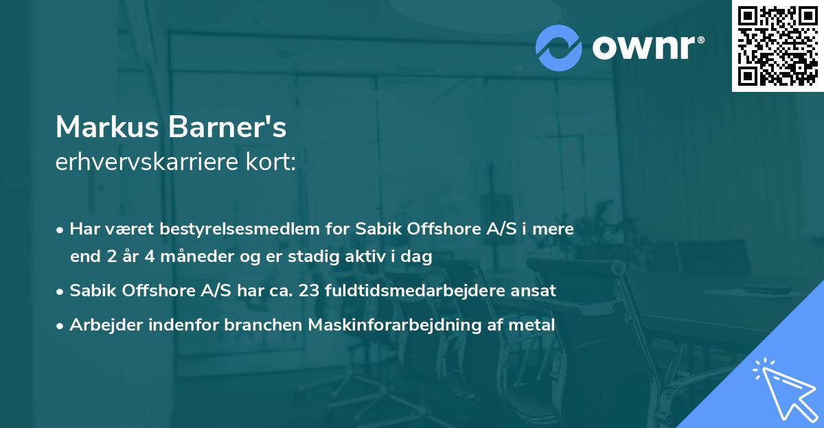 Markus Barner's erhvervskarriere kort