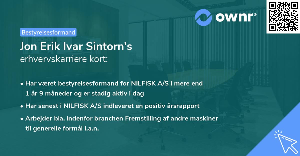 Jon Erik Ivar Sintorn's erhvervskarriere kort