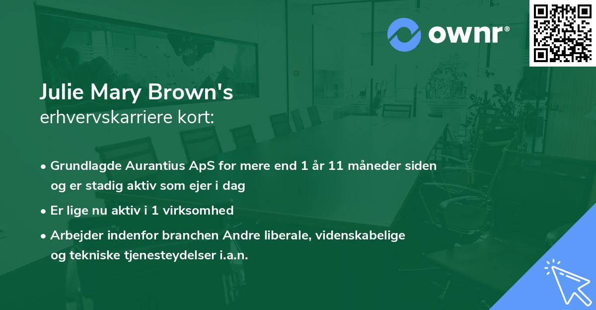 Julie Mary Brown's erhvervskarriere kort