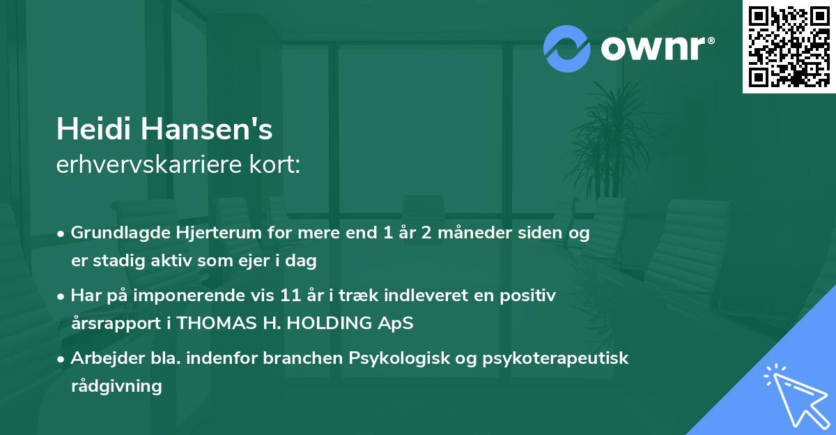 Heidi Hansen's erhvervskarriere kort