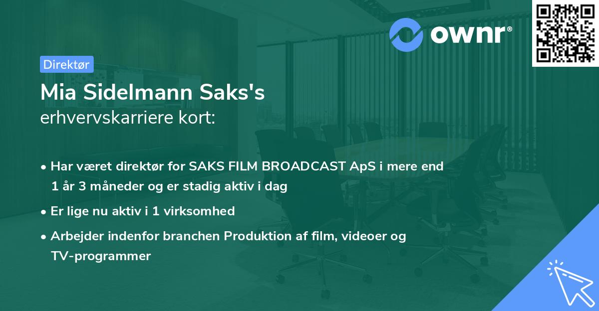 Mia Sidelmann Saks's erhvervskarriere kort