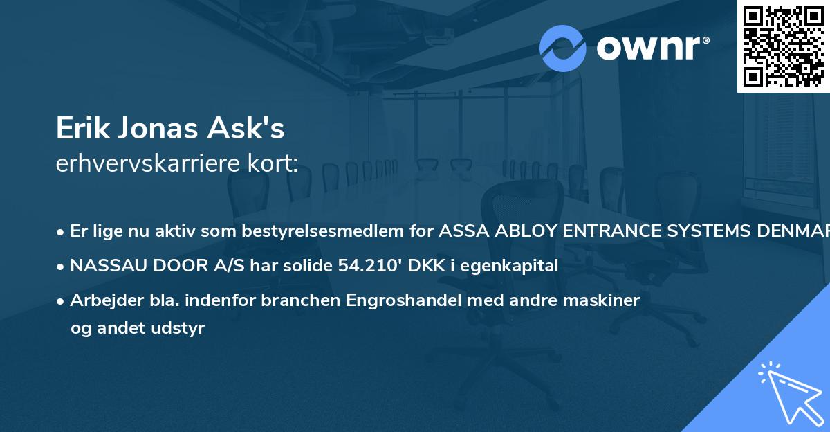 Erik Jonas Ask's erhvervskarriere kort