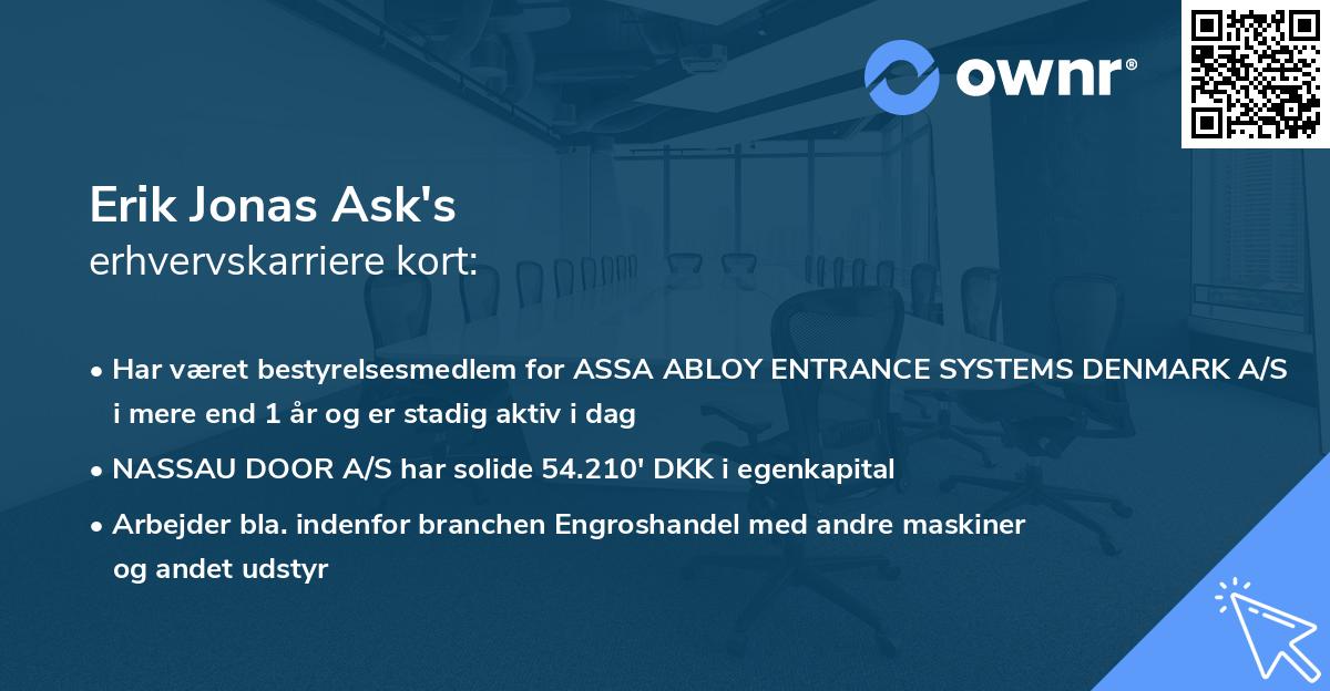 Erik Jonas Ask's erhvervskarriere kort