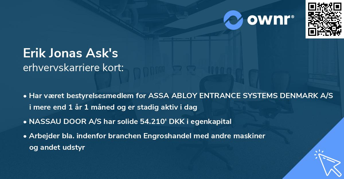 Erik Jonas Ask's erhvervskarriere kort