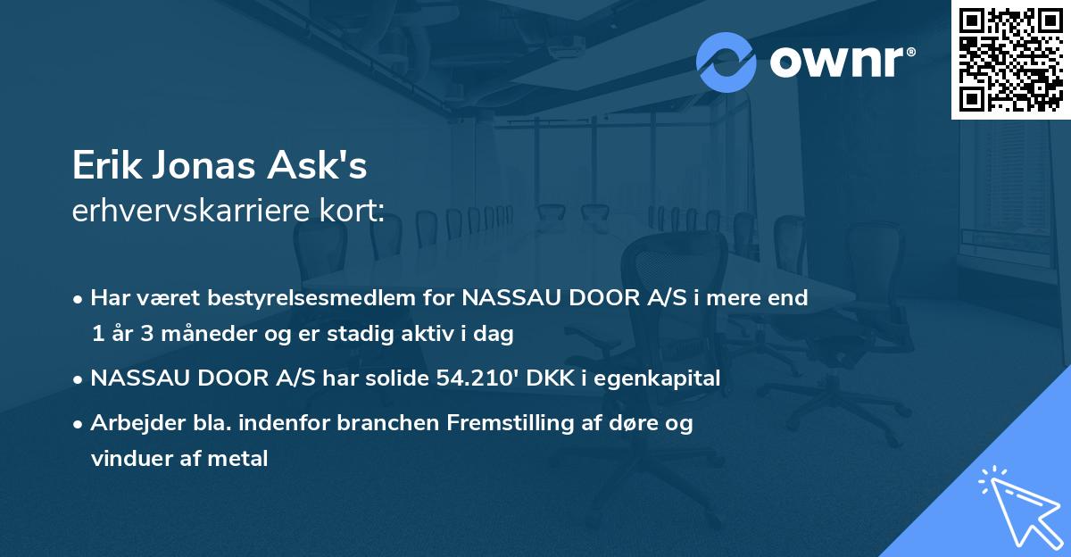 Erik Jonas Ask's erhvervskarriere kort