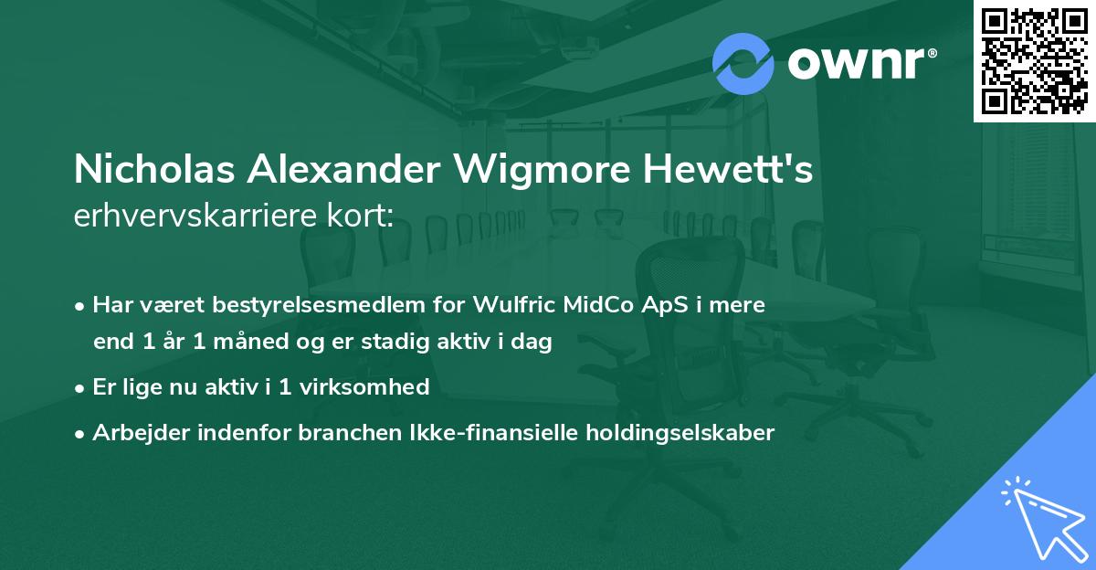 Nicholas Alexander Wigmore Hewett's erhvervskarriere kort