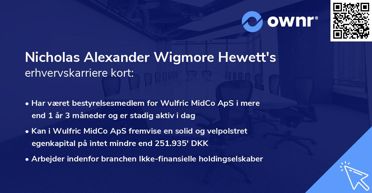 Nicholas Alexander Wigmore Hewett's erhvervskarriere kort