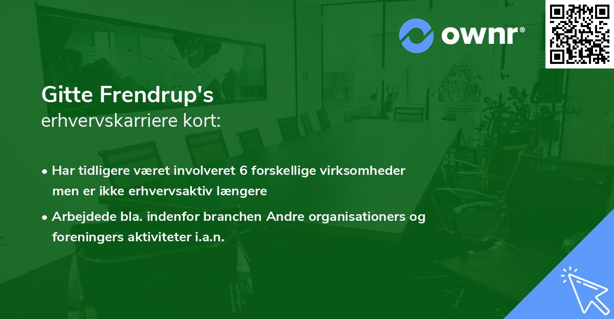 Gitte Frendrup's erhvervskarriere kort