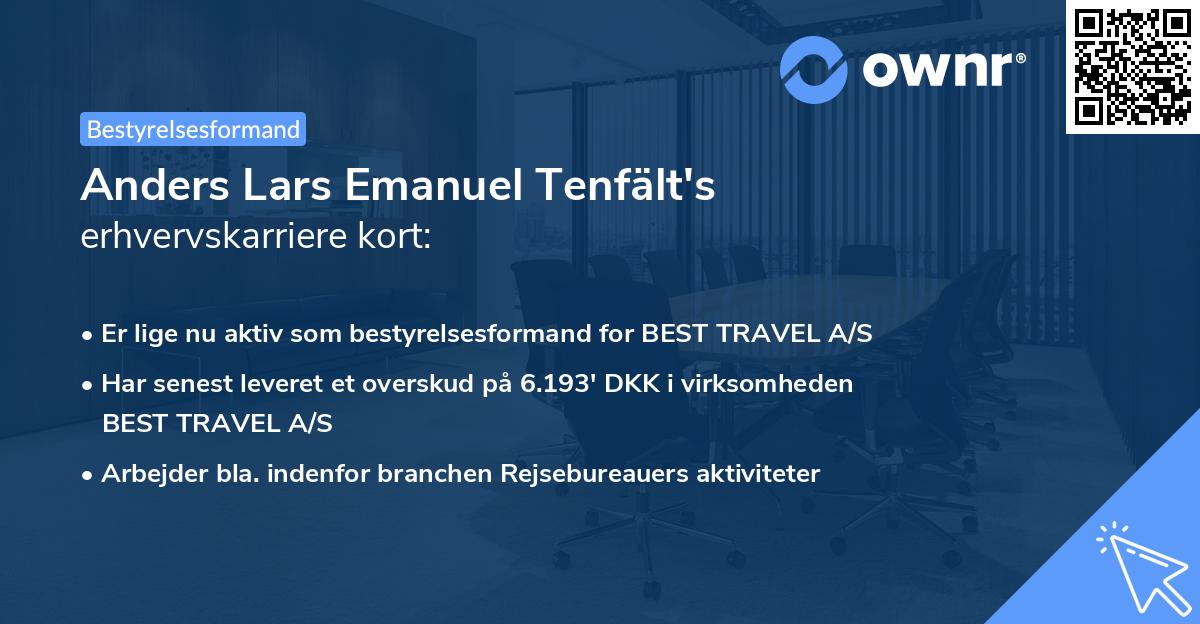 Anders Lars Emanuel Tenfält's erhvervskarriere kort