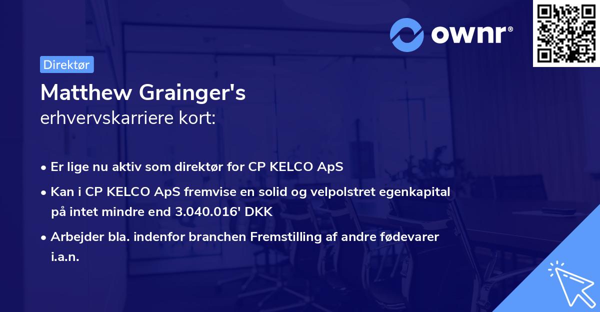 Matthew Grainger's erhvervskarriere kort