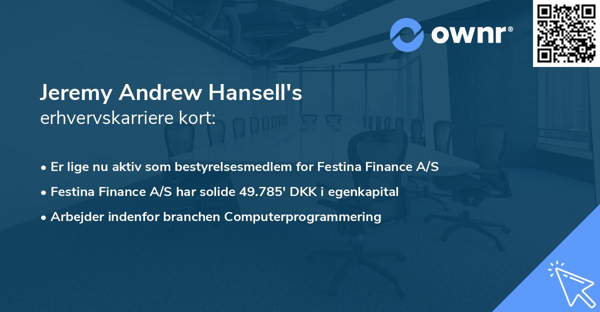 Jeremy Andrew Hansell's erhvervskarriere kort