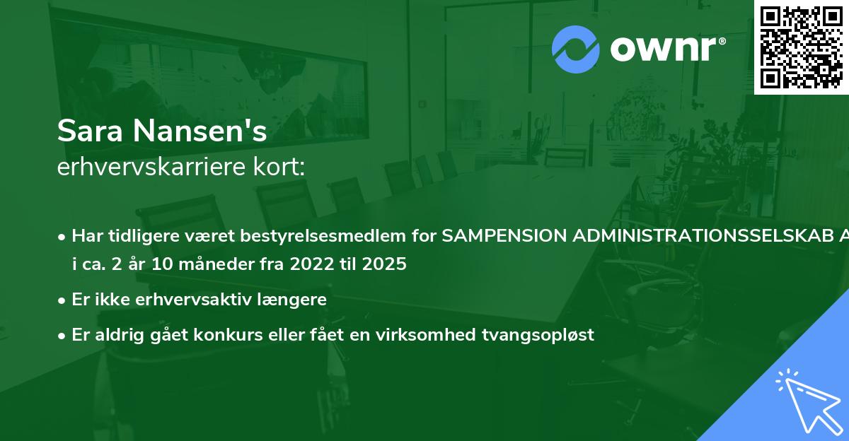 Sara Nansen's erhvervskarriere kort