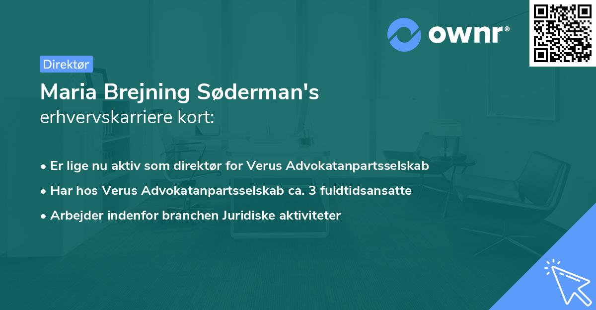 Maria Brejning Søderman's erhvervskarriere kort