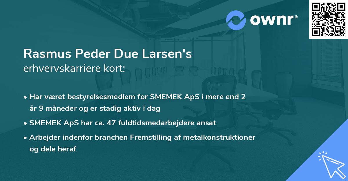 Rasmus Peder Due Larsen's erhvervskarriere kort