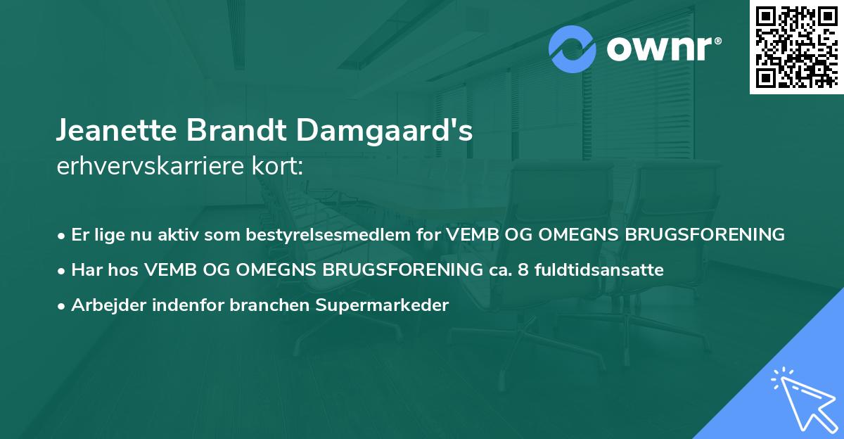 Jeanette Brandt Damgaard's erhvervskarriere kort