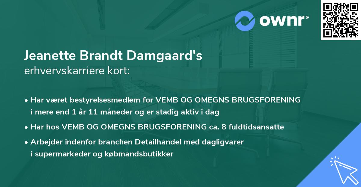Jeanette Brandt Damgaard's erhvervskarriere kort