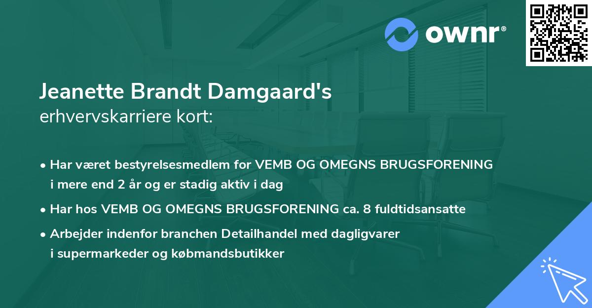 Jeanette Brandt Damgaard's erhvervskarriere kort