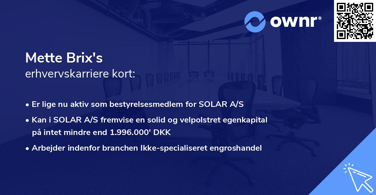 Mette Brix's erhvervskarriere kort