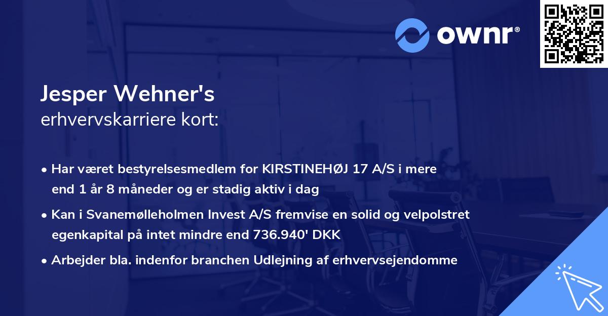 Jesper Wehner's erhvervskarriere kort
