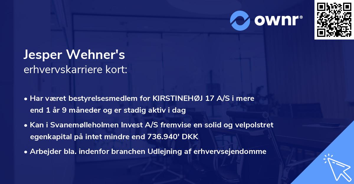 Jesper Wehner's erhvervskarriere kort