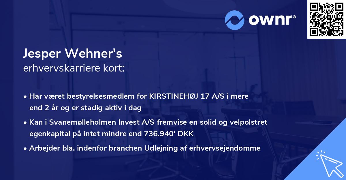 Jesper Wehner's erhvervskarriere kort