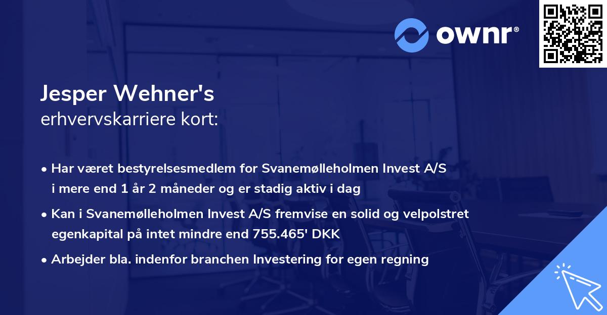 Jesper Wehner's erhvervskarriere kort