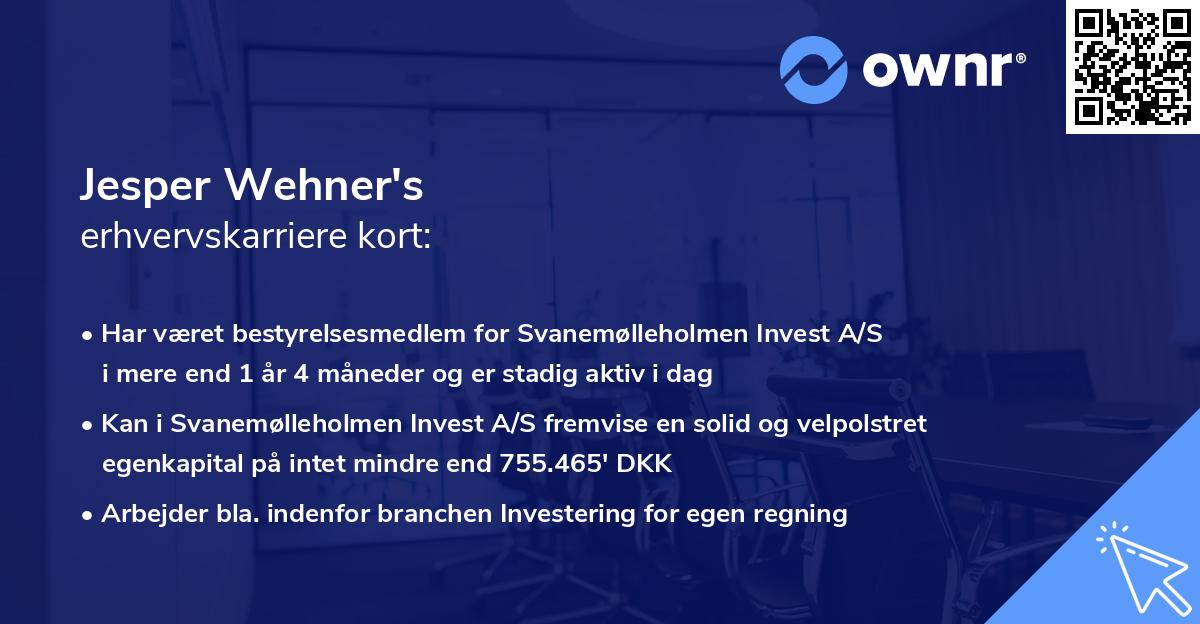 Jesper Wehner's erhvervskarriere kort