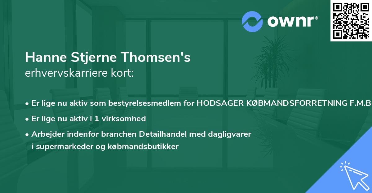 Hanne Stjerne Thomsen's erhvervskarriere kort