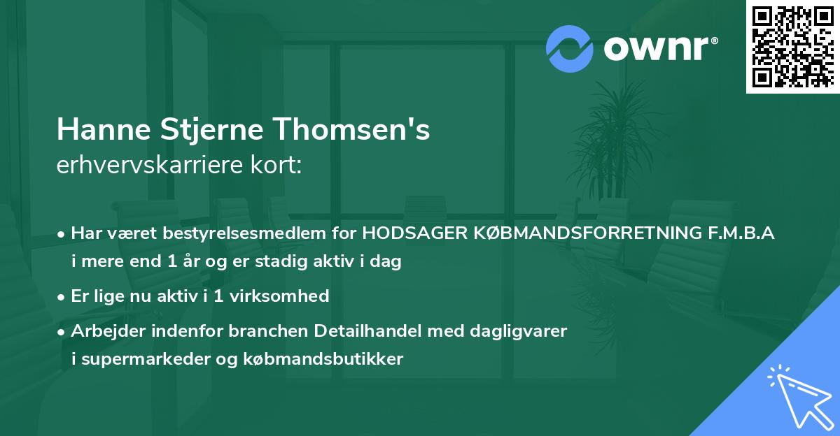 Hanne Stjerne Thomsen's erhvervskarriere kort