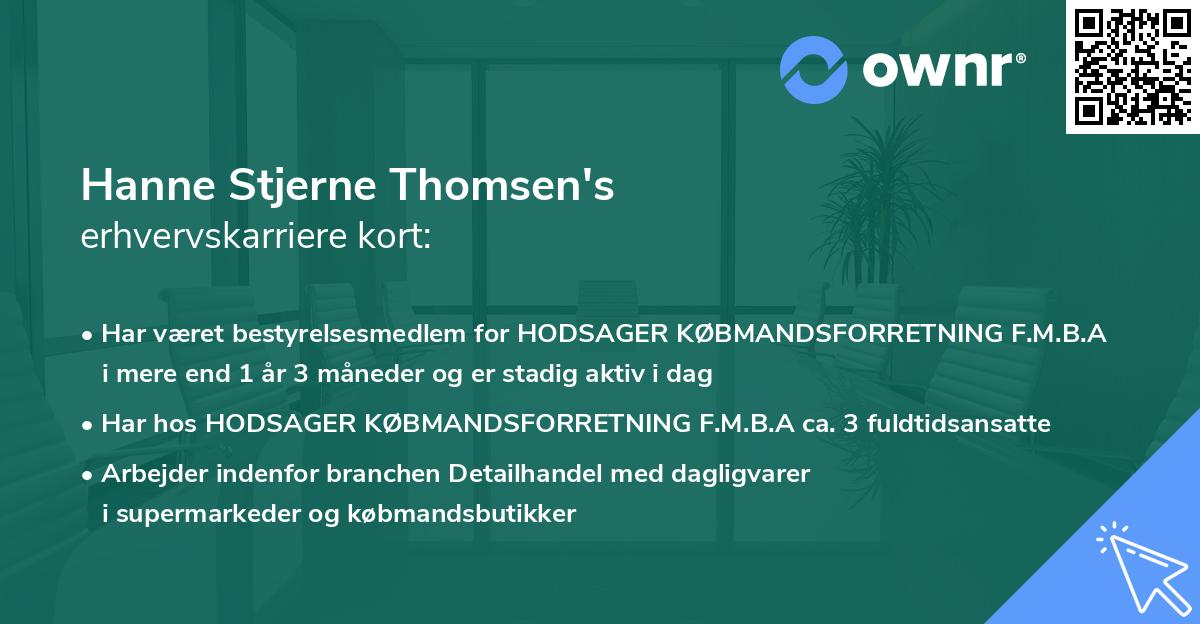 Hanne Stjerne Thomsen's erhvervskarriere kort