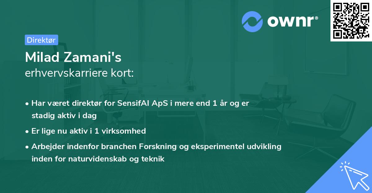 Milad Zamani's erhvervskarriere kort