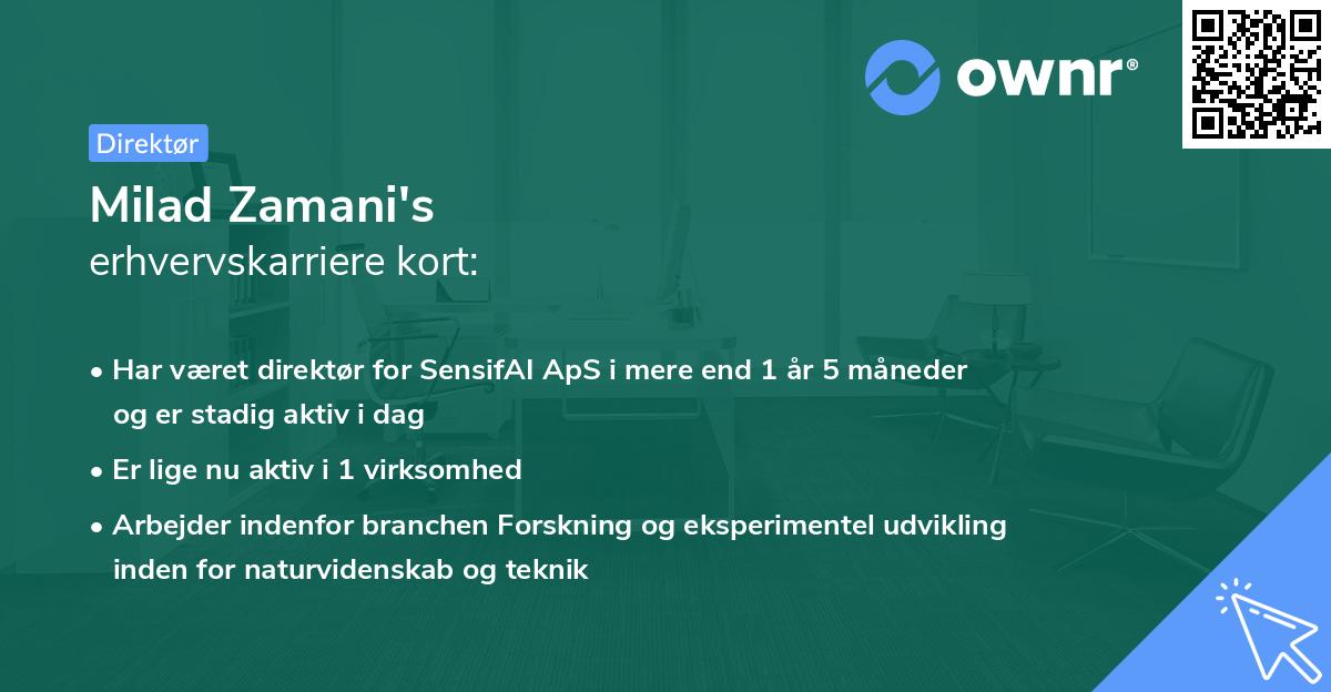 Milad Zamani's erhvervskarriere kort