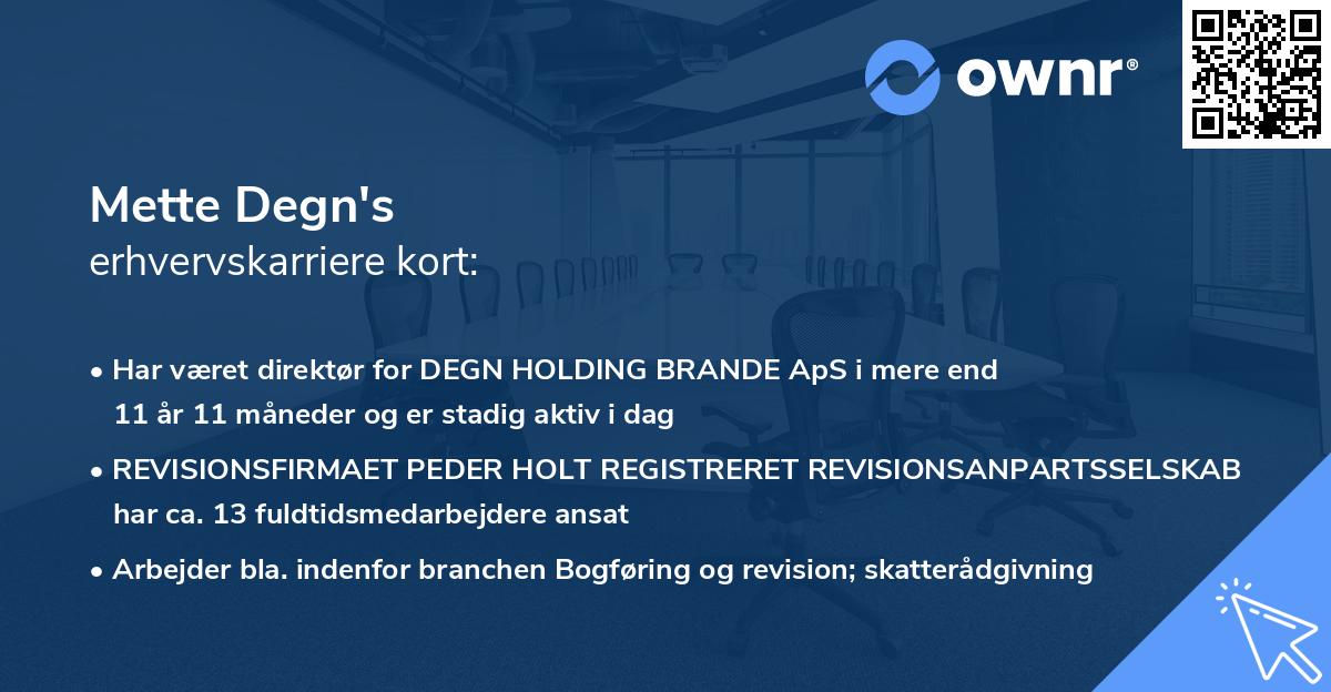 Mette Degn's erhvervskarriere kort