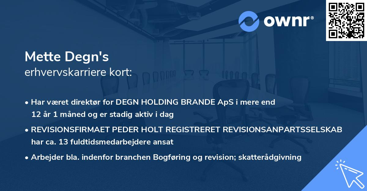 Mette Degn's erhvervskarriere kort