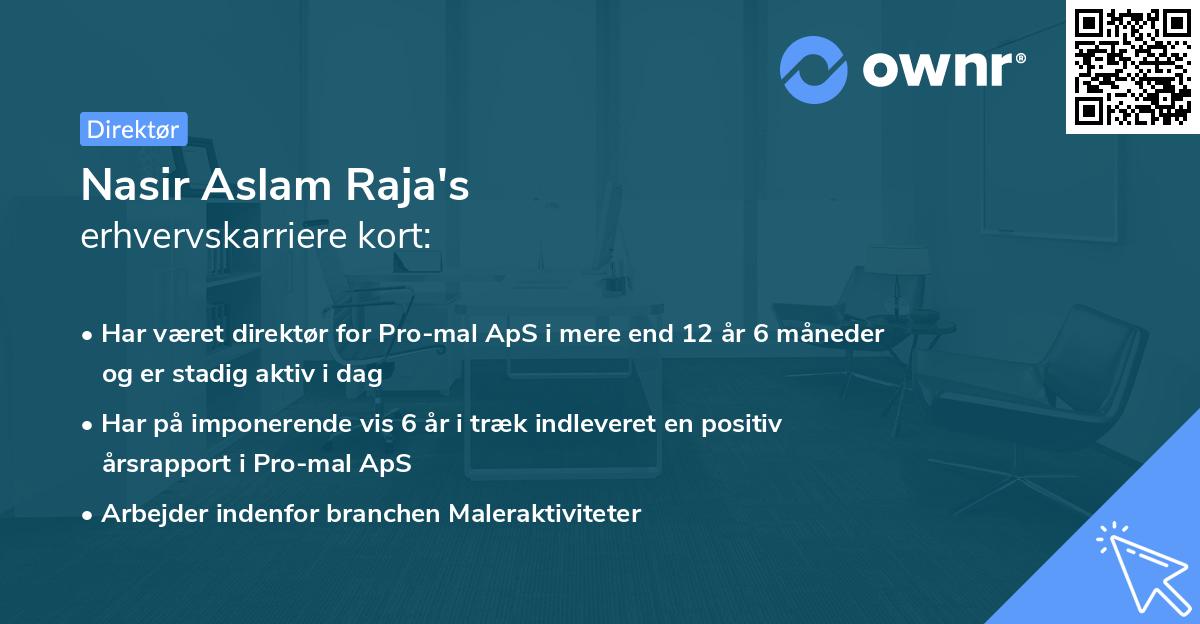 Nasir Aslam Raja's erhvervskarriere kort