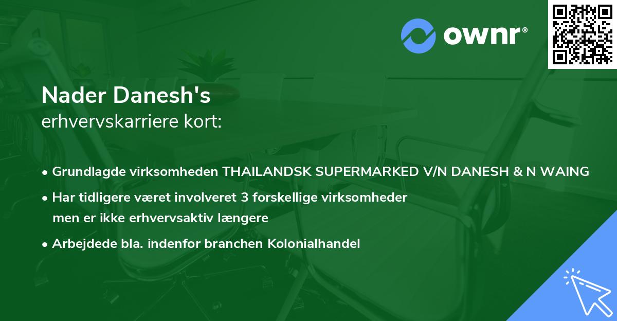 Nader Danesh's erhvervskarriere kort