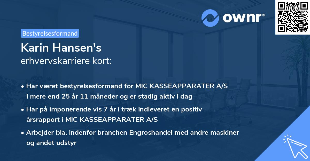 Karin Hansen's erhvervskarriere kort